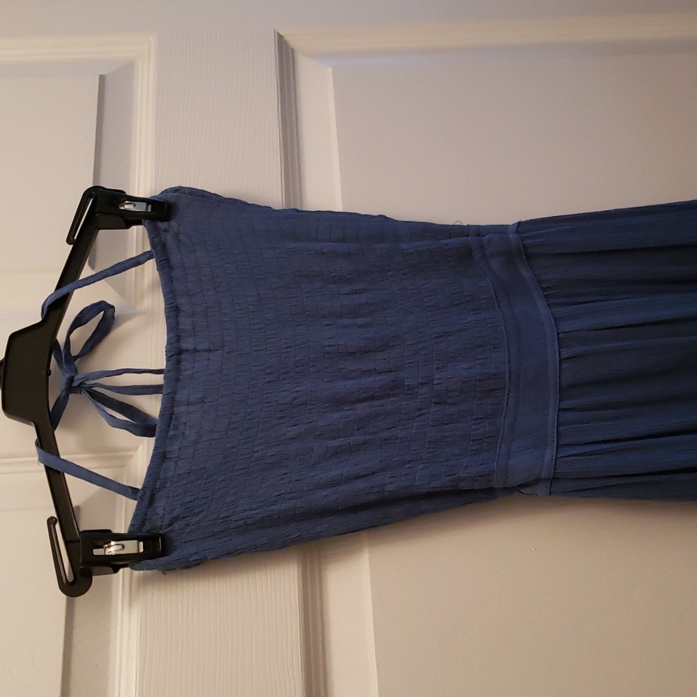 Bohemian dress. Long & flowy with halter neckline. Deep teal blue.